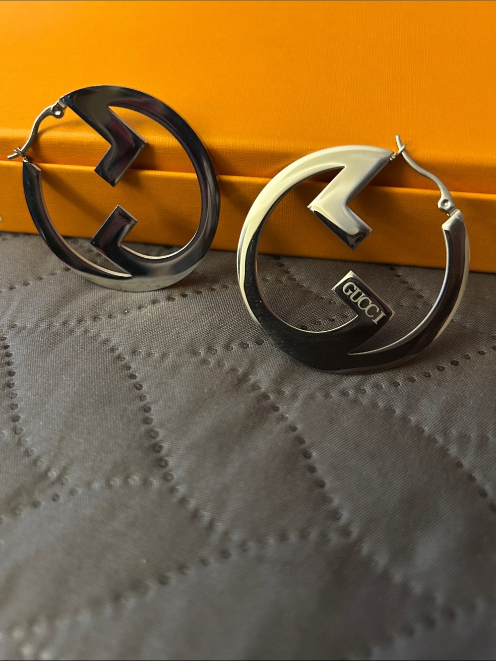 Gucci Polished Silver Double G Hoop Earrings